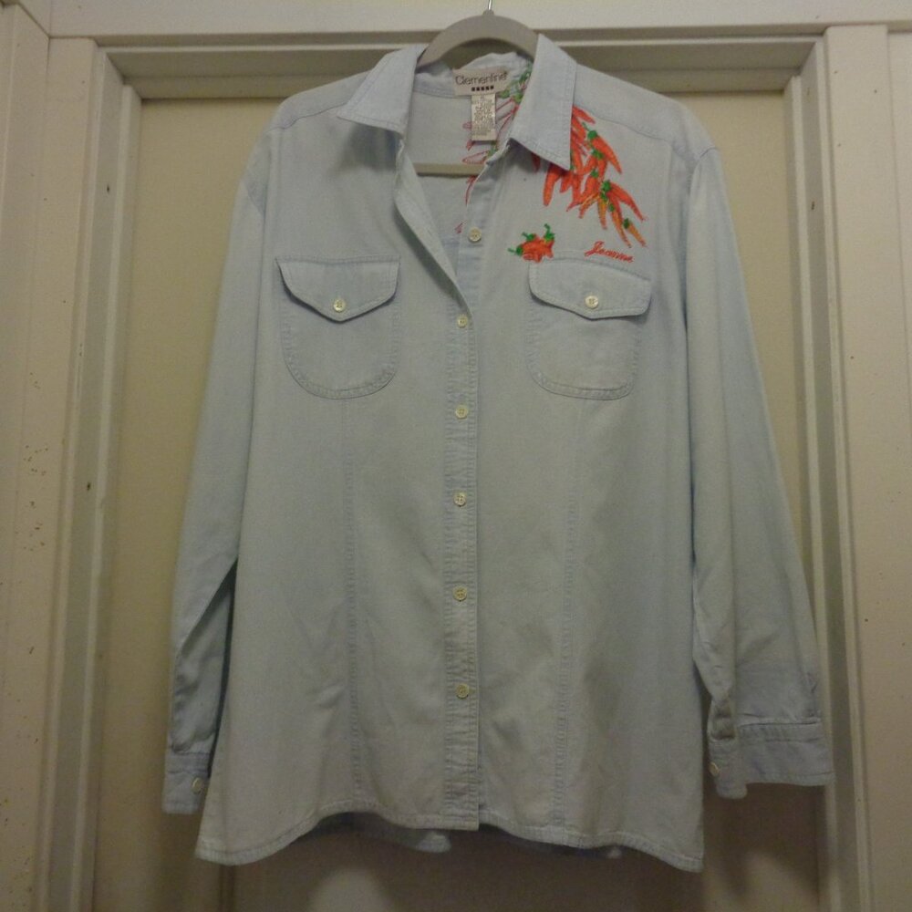 VINTAGE RETRO SOUTHWEST CHILIS WAITERESS WORK SHIRT JEANNE X L